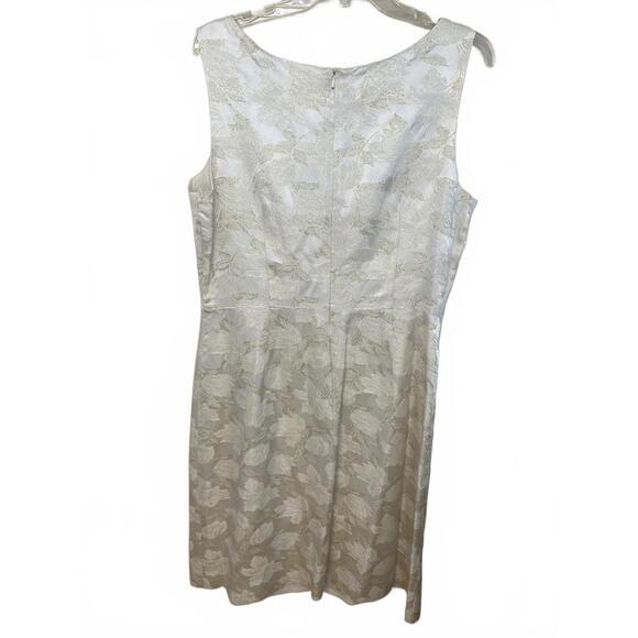 Talbots Dress and Matching Cropped Jacket Set Size 16 Ivory Gold Floral Brocade - Picture 4 of 13